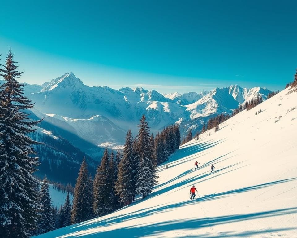 Skifahren in der Natur der französischen Alpen