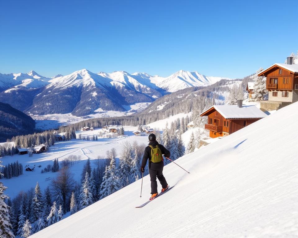 Skifahren in Alpbach mit Blick auf die Tiroler Alpen
